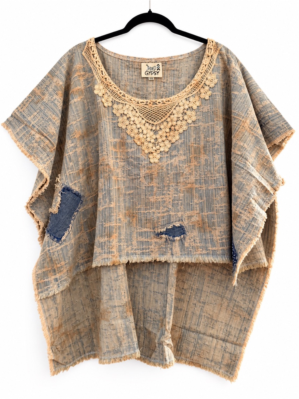 Jaded Gypsy Walk On By Poncho High Low Lace Patchwork Boho One Size - Picture 4 of 10